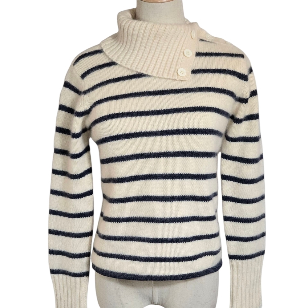Striped Turtleneck Soft Sweater - Navy and Cream - Picture 2 of 5